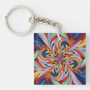 Vibrant Abstract Bloom - Colourful Wall Art Key Ring