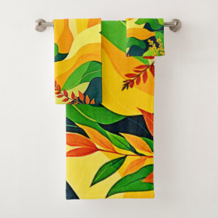 Vibrant Abstract Botanical Art Bath Towel Set
