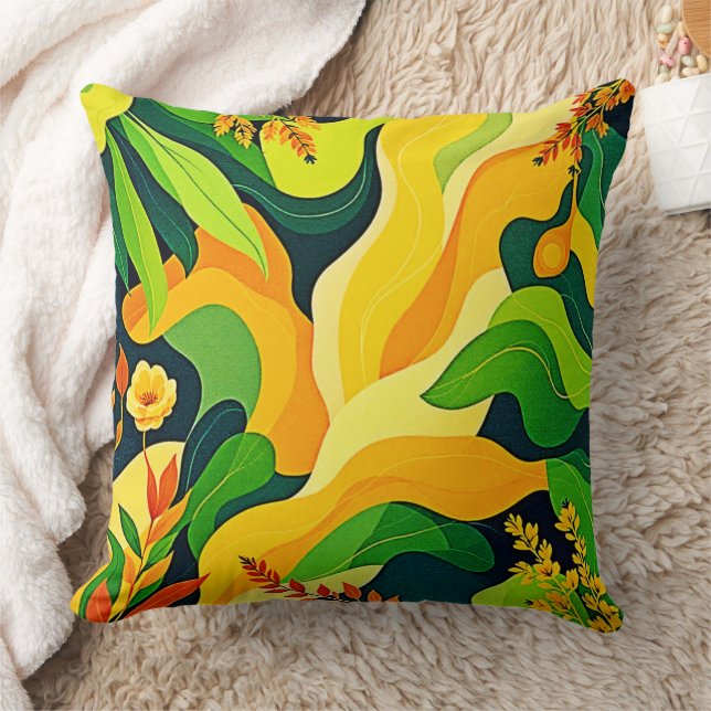 Vibrant Abstract Botanical Art Cushion (Blanket)
