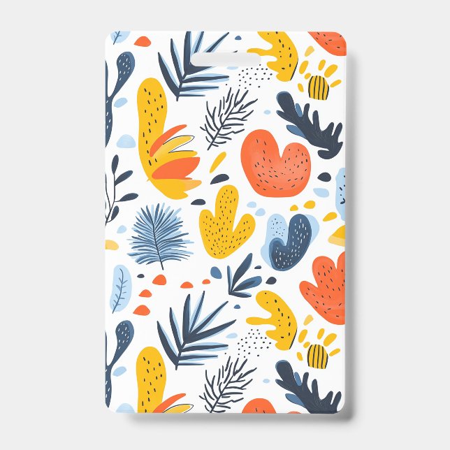 Vibrant Abstract Botanical Pattern Badge ID Badge (Front)