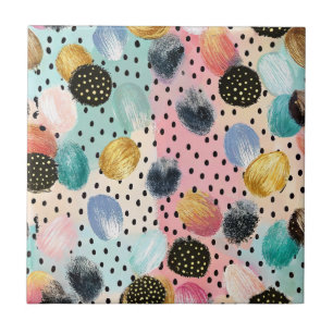 Vibrant Abstract Brushstroke & Polka Dot Pattern Ceramic Tile