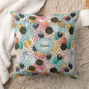Vibrant Abstract Brushstroke & Polka Dot Pattern Cushion