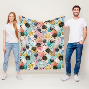 Vibrant Abstract Brushstroke & Polka Dot Pattern Fleece Blanket