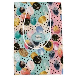 Vibrant Abstract Brushstroke & Polka Dot Pattern Medium Gift Bag
