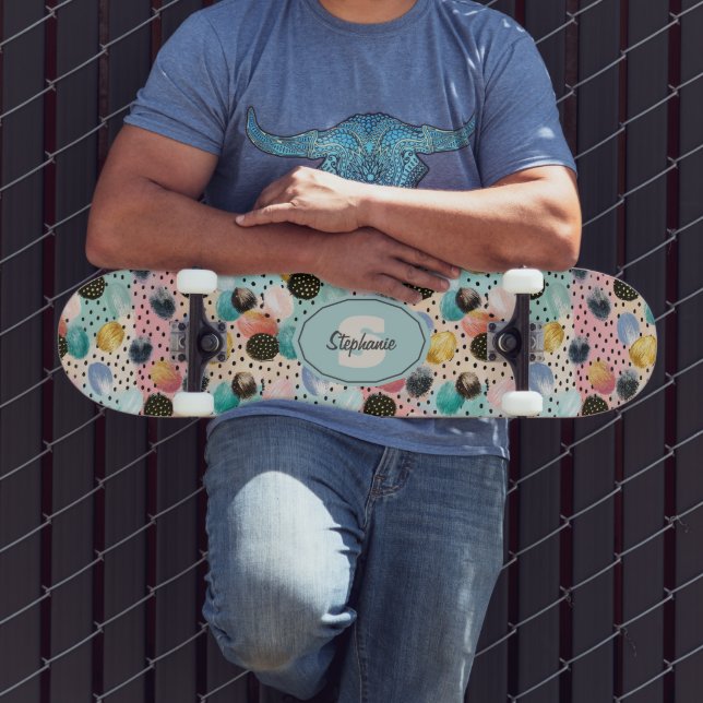 Vibrant Abstract Brushstroke & Polka Dot Pattern Skateboard (Outdoor 3)