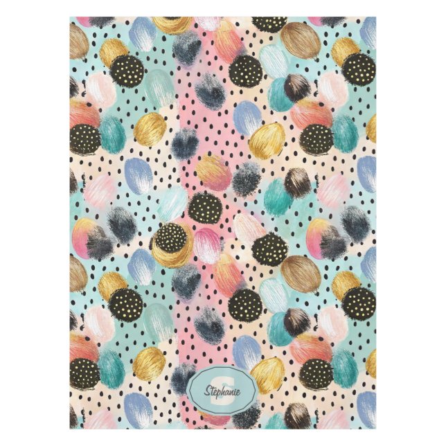 Vibrant Abstract Brushstroke & Polka Dot Pattern Tablecloth (Front)