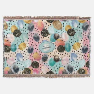 Vibrant Abstract Brushstroke & Polka Dot Pattern Throw Blanket