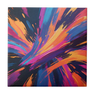 Vibrant Abstract Brushstrokes Colour Explosion Ceramic Tile