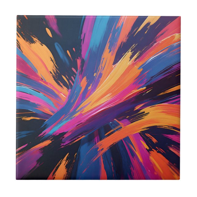 Vibrant Abstract Brushstrokes Colour Explosion Ceramic Tile (Front)