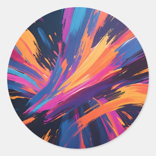 Vibrant Abstract Brushstrokes Colour Explosion Classic Round Sticker (Front)