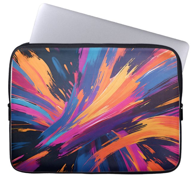 Vibrant Abstract Brushstrokes Colour Explosion Laptop Sleeve (Front)