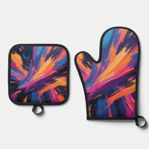 Vibrant Abstract Brushstrokes Colour Explosion Oven Mitt & Pot Holder Set