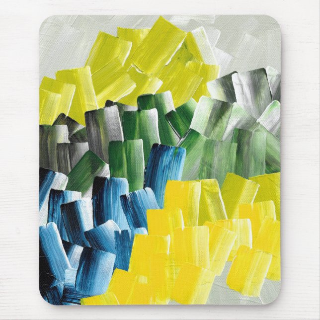 Vibrant Abstract Brushstrokes Yellow, Green & Blue Mouse Pad (Front)