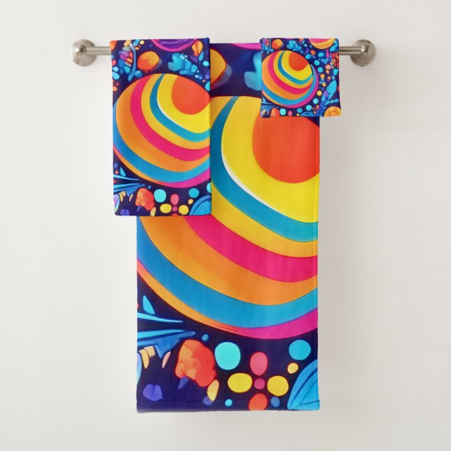 Vibrant Abstract Bubble Universe Bath Towel Set (Insitu)