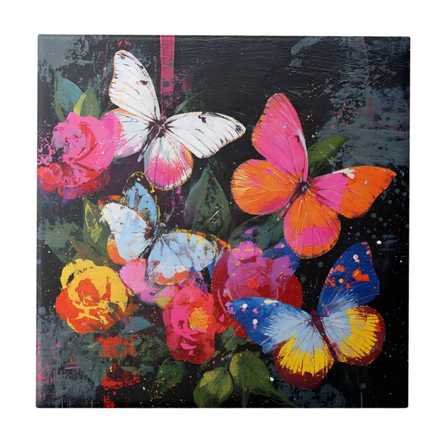 Vibrant Abstract Butterfly Flight (10) Ceramic Tile (Front)