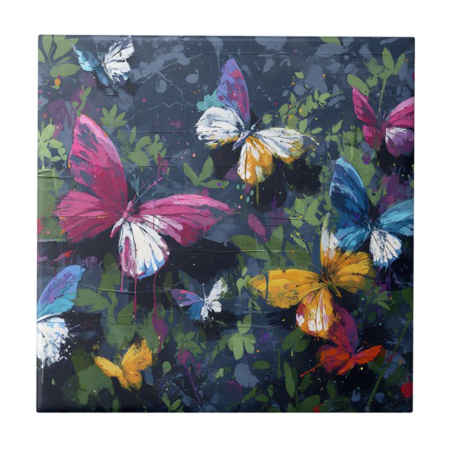 Vibrant Abstract Butterfly Flight (1) Ceramic Tile (Front)