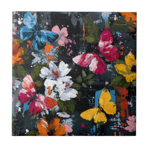 Vibrant Abstract Butterfly Flight (2) Ceramic Tile