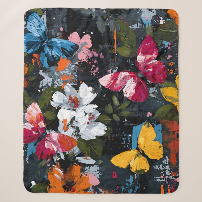 Vibrant Abstract Butterfly Flight (2) Sherpa Blanket (Front)