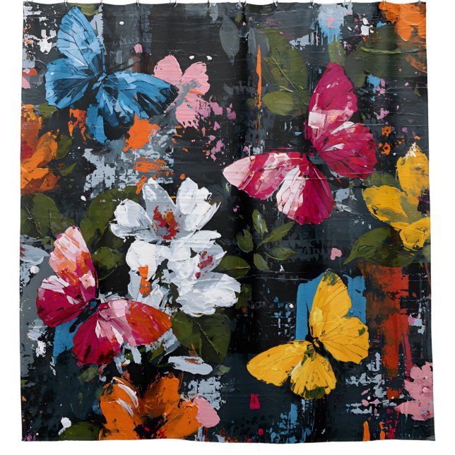 Vibrant Abstract Butterfly Flight (2) Shower Curtain (Front)