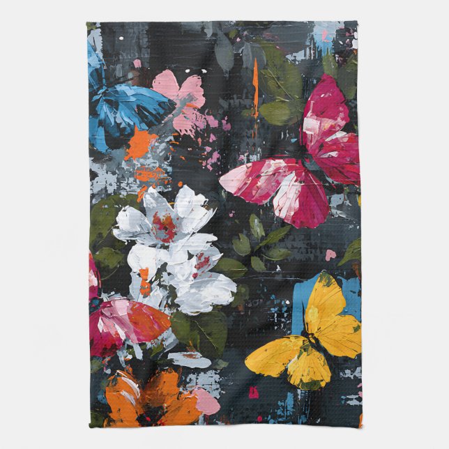 Vibrant Abstract Butterfly Flight (2) Tea Towel (Vertical)