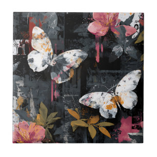Vibrant Abstract Butterfly Flight (3) Ceramic Tile
