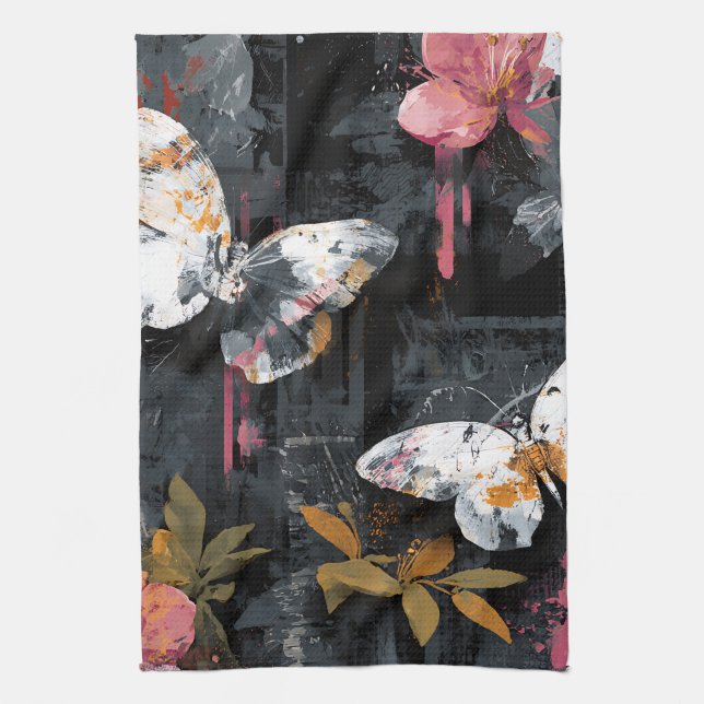 Vibrant Abstract Butterfly Flight (3) Tea Towel (Vertical)
