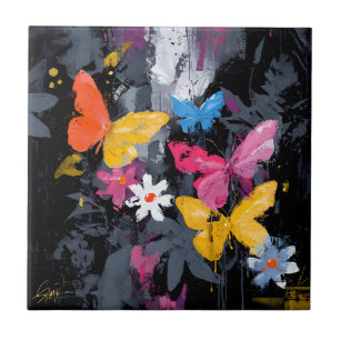 Vibrant Abstract Butterfly Flight (4) Ceramic Tile