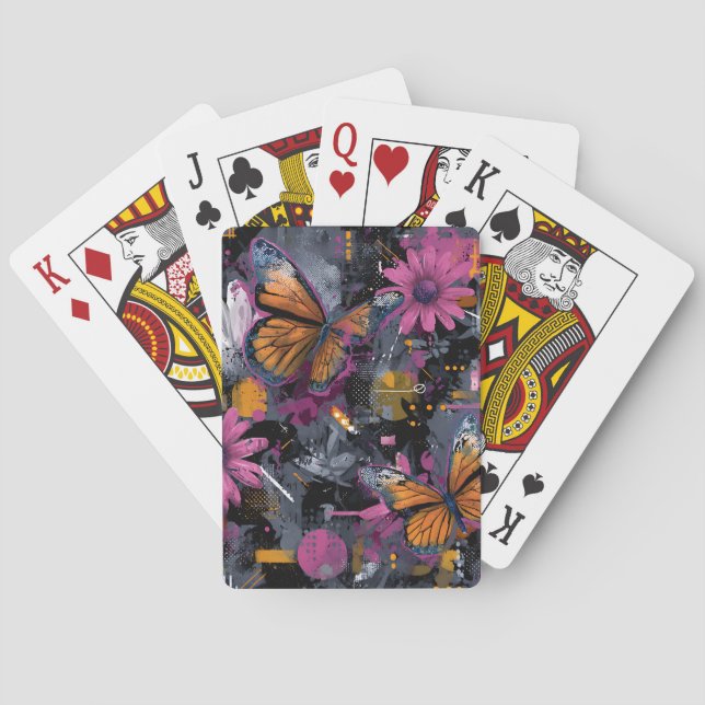 Vibrant Abstract Butterfly Flight (4) Playing Cards (Back)