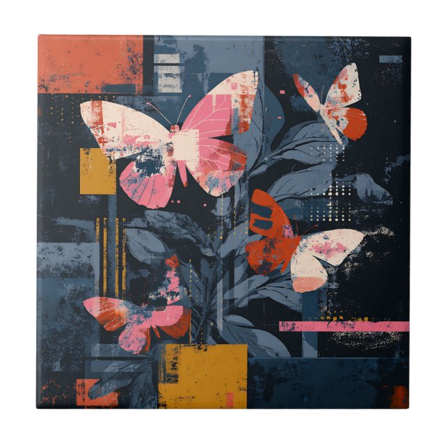Vibrant Abstract Butterfly Flight (5) Ceramic Tile (Front)