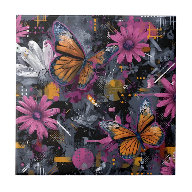 Vibrant Abstract Butterfly Flight (6) Ceramic Tile (Front)