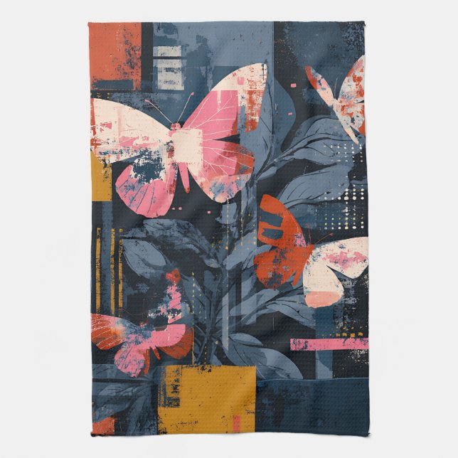 Vibrant Abstract Butterfly Flight (6) Tea Towel (Vertical)
