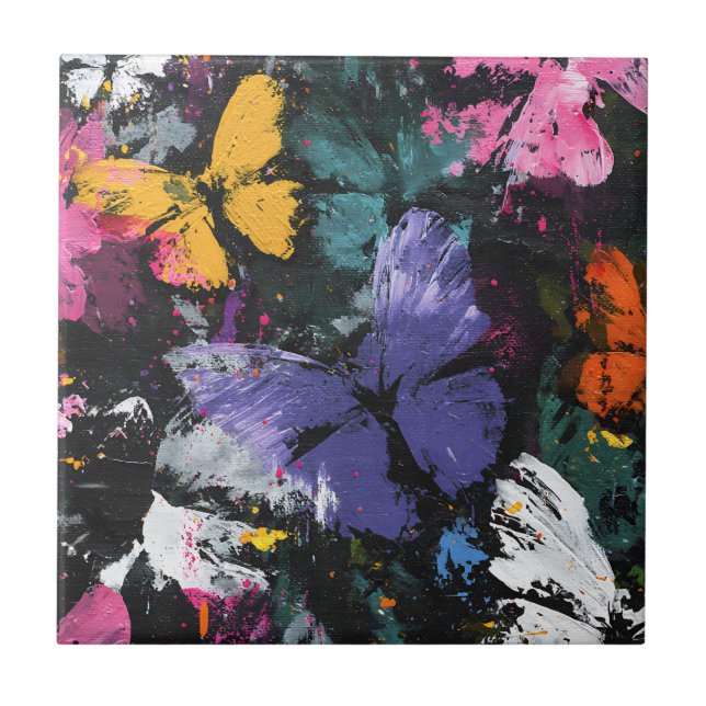 Vibrant Abstract Butterfly Flight (7) Ceramic Tile (Front)