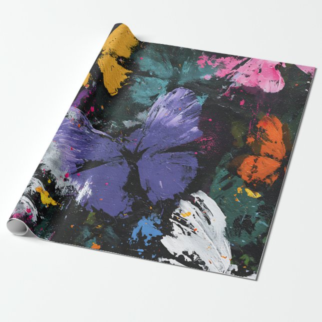 Vibrant Abstract Butterfly Flight (7) Wrapping Paper (Unrolled)