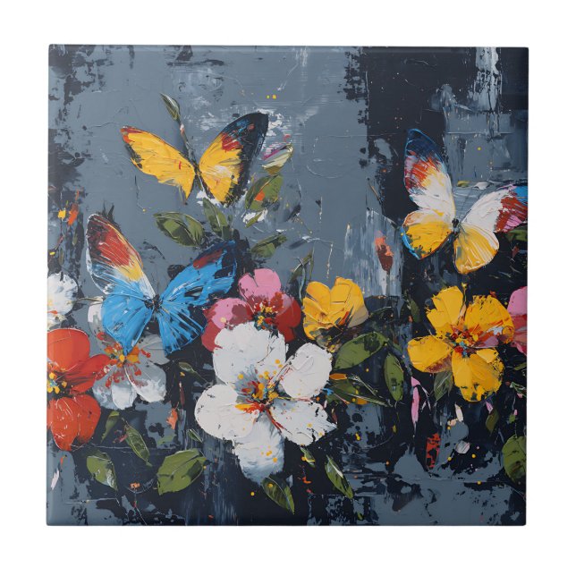 Vibrant Abstract Butterfly Flight (8) Ceramic Tile (Front)