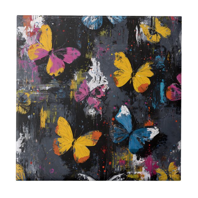 Vibrant Abstract Butterfly Flight (9) Ceramic Tile (Front)