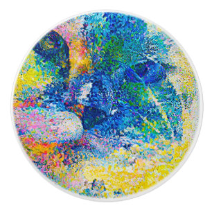 Vibrant Abstract Cat Art Print Ceramic Knob