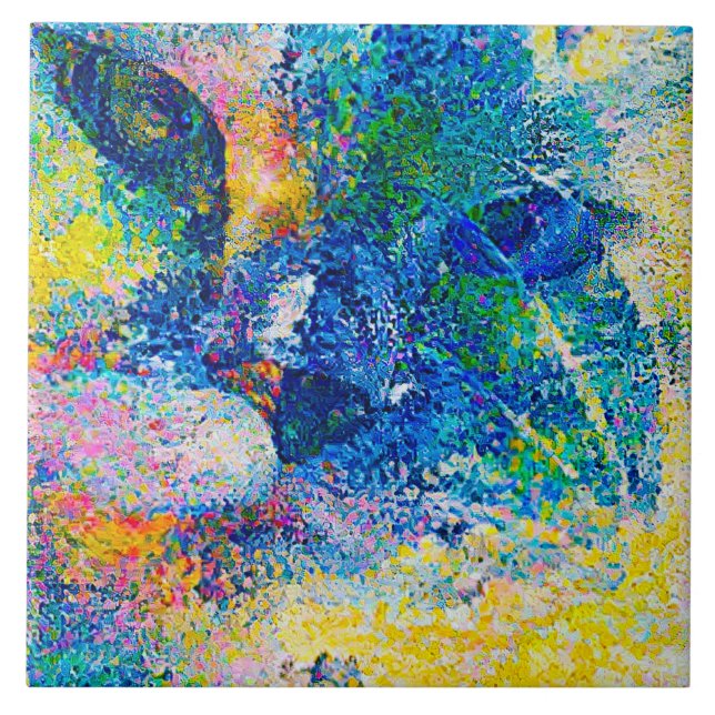 Vibrant Abstract Cat Art Print Ceramic Tile (Front)