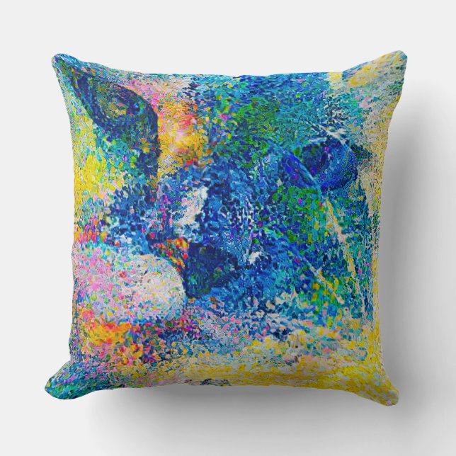 Vibrant Abstract Cat Art Print Cushion (Front)
