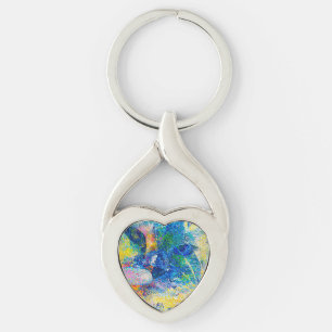 Vibrant Abstract Cat Art Print Key Ring