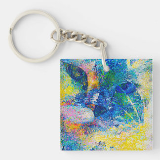 Vibrant Abstract Cat Art Print Key Ring