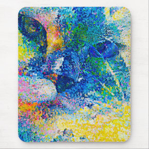 Vibrant Abstract Cat Art Print Mouse Pad