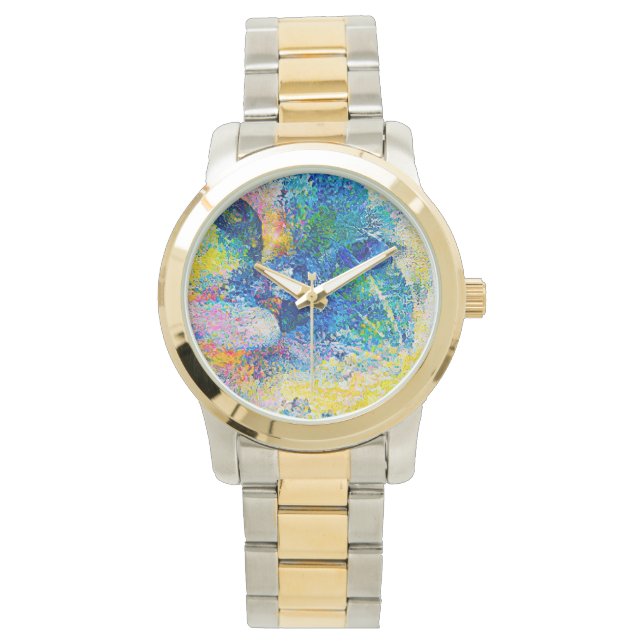 Vibrant Abstract Cat Art Print Watch (Front)