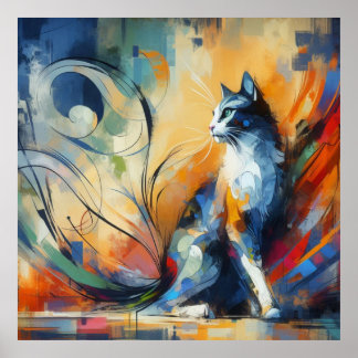 Vibrant Abstract Cat Wall Art Print
