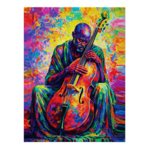 Vibrant Abstract Cellist Musician Rainbow Colours Poster