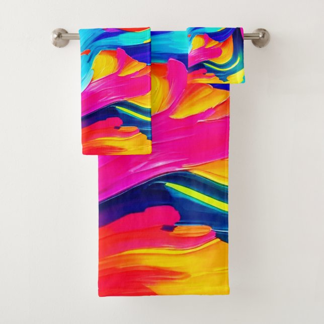 Vibrant Abstract Colour Flow Bath Towel Set (Insitu)