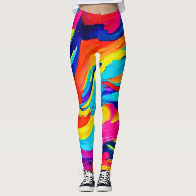 Vibrant Abstract Colour Flow Leggings (Front)