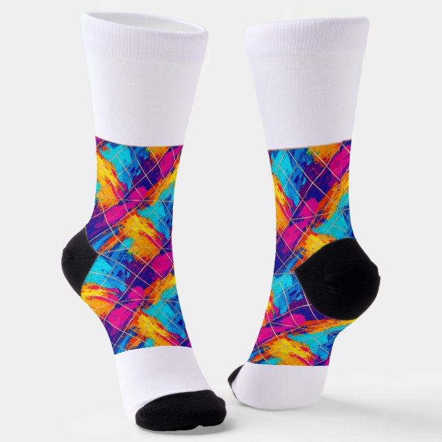 Vibrant Abstract Colour Splash Socks (Angled)