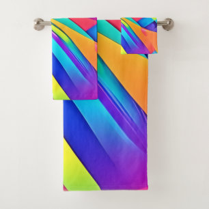 Vibrant Abstract Colour Wave Art Bath Towel Set