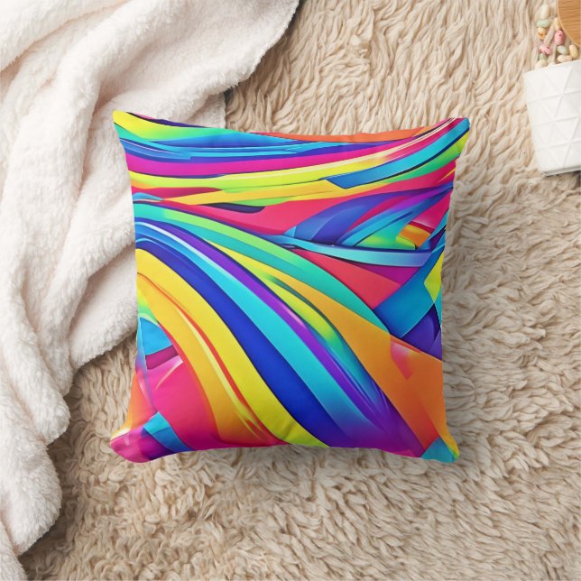 Vibrant Abstract Colour Wave Art Cushion (Blanket)