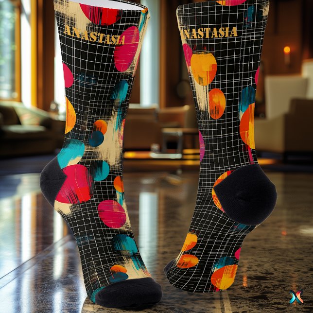 Vibrant Abstract Colourful Brushstroke Pattern Socks (Creator Uploaded)